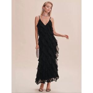 BHLDN Jia Bias Cut Ruffle V Neck Dress Size 6